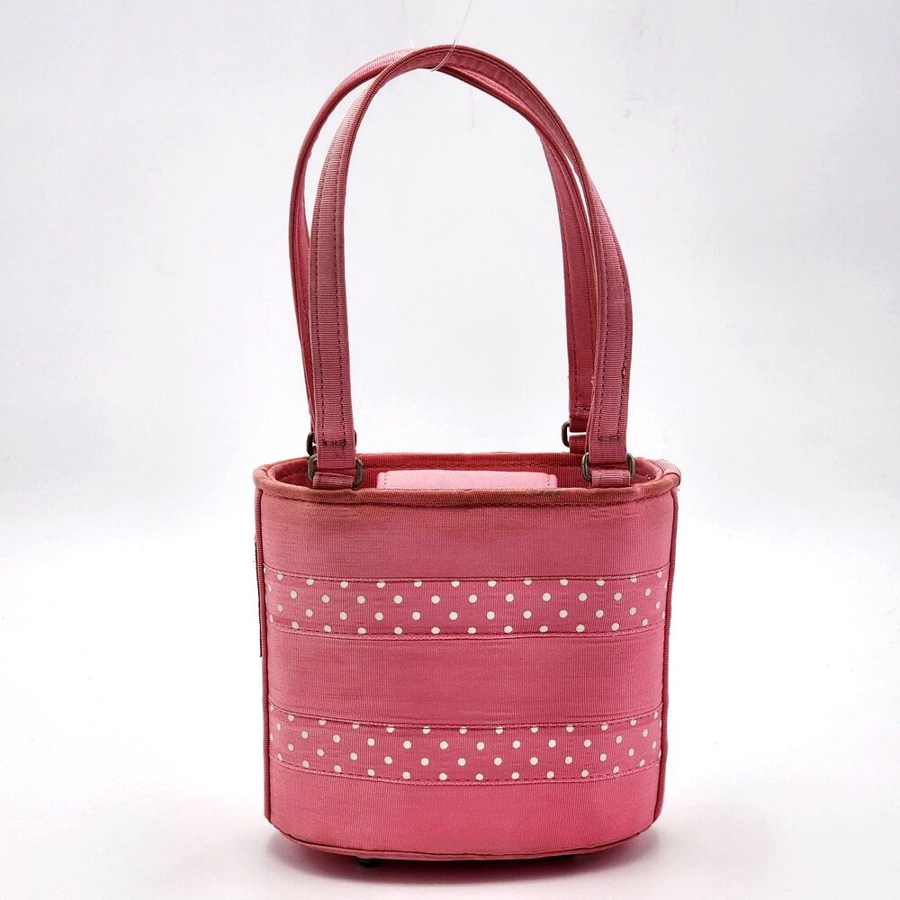 Rita Wilcox Vintage Polka Dot Ribbon Handcrafted Mini Structured Bucket Bag Pink